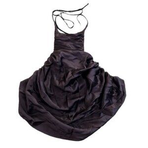 FIDAN NOVRUZOVA Waterfall silk drape top in brown